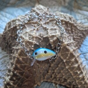 Silver and Blue Fish Charm Bracelet